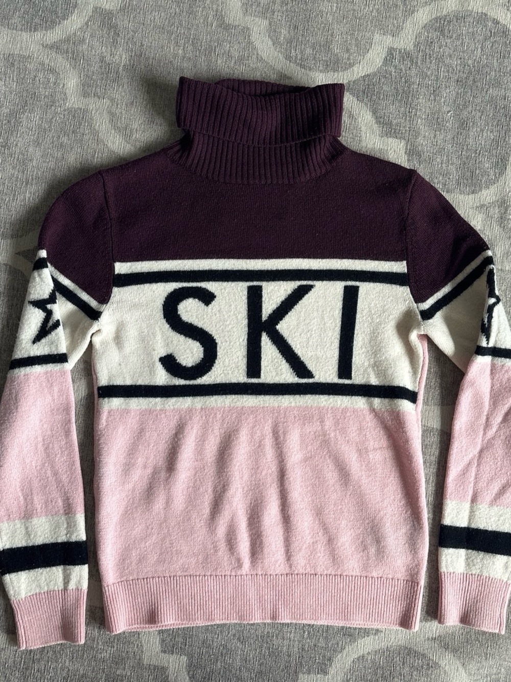 Perfect Moment Schild Pink & Burgundy 'SKI' Turtleneck Sweater Merino Wool M